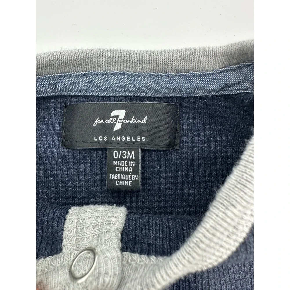 7 For All Mankind Footed Romper‎ Baby Boy Thermal Waffle Knit Navy Grey 0/3M